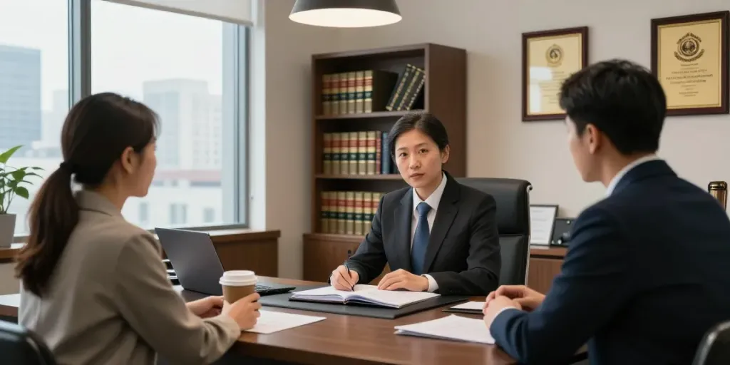 DUI attorney Smyrna GA consulting with a client in a modern law office.